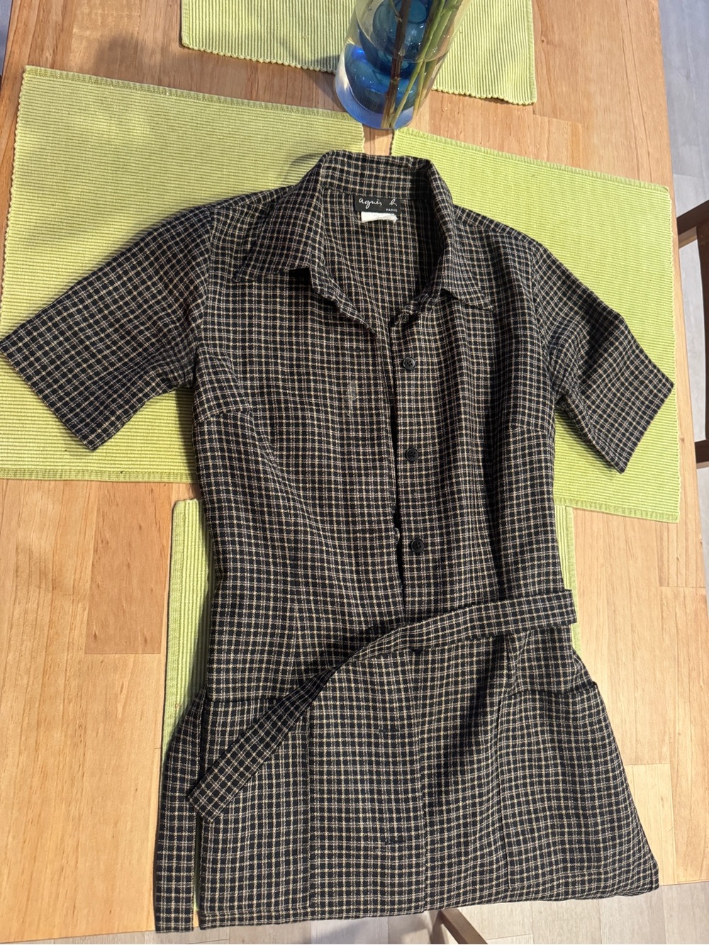 Agnes B. Plaid Midi Shirt Dress in Black and Brown
